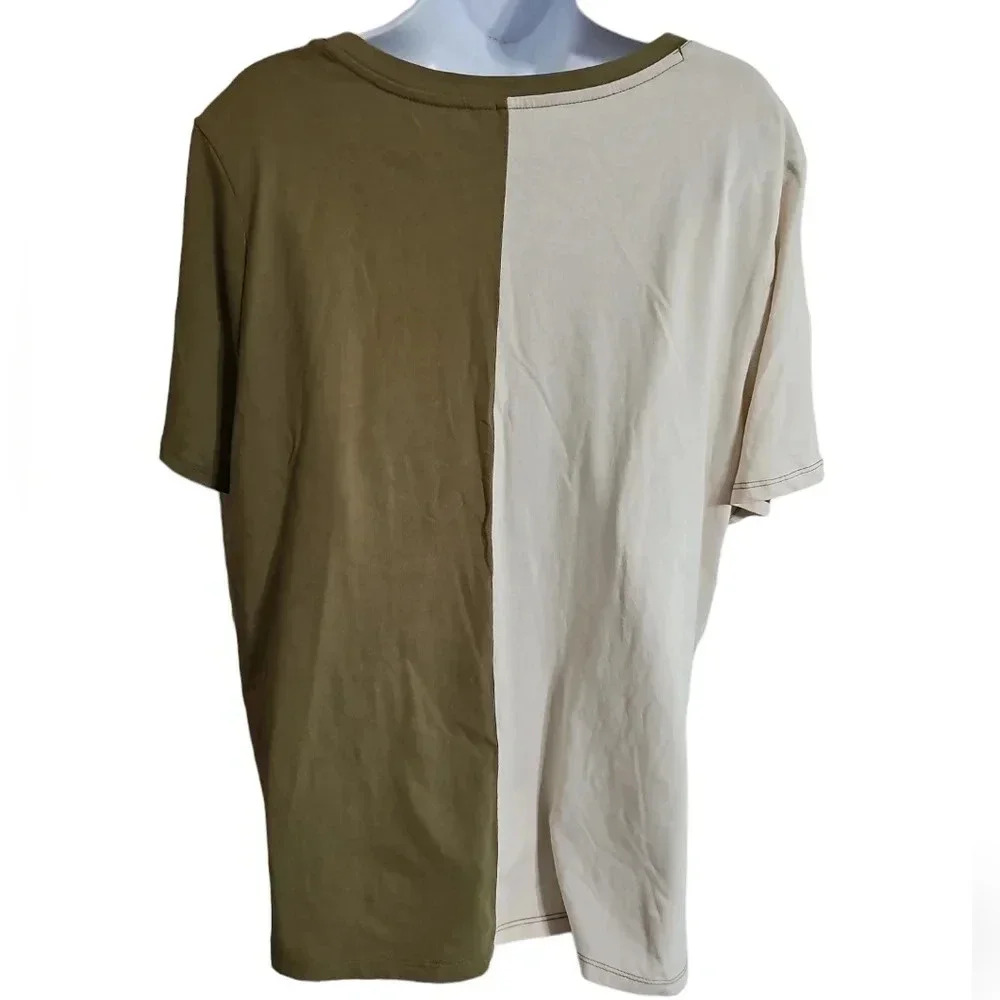 Cato Women’s XL Olive Beige Graphic Tee Leopard Sunflower Boho Y2K Oversized - Picture 4 of 8
